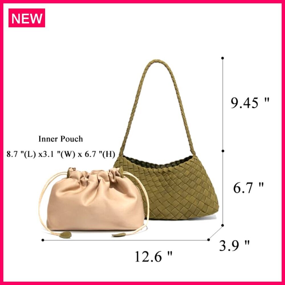 Suede Woven Hobo Tote Bag, 12.6" Capacity, PU Leather Shoulder Purse - Picture 8 of 8